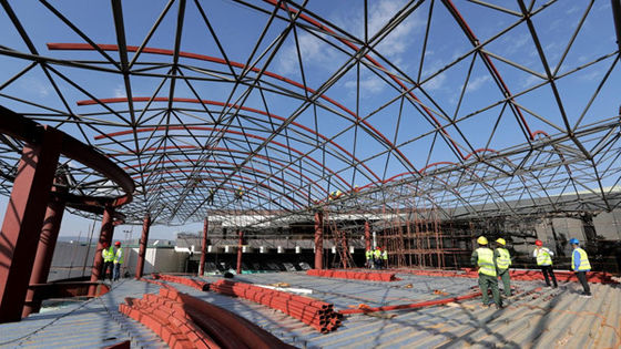Structure en acier lourd bâtiment d'atelier préfabriqué avec toit en acier ondulé