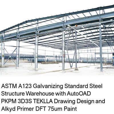 Entrepôt de structure standard en acier galvanisé ASTM A123 avec AutoCAD PKPM 3D3S TEKLA Design de dessin et peinture Alkyd Primer DFT 75um