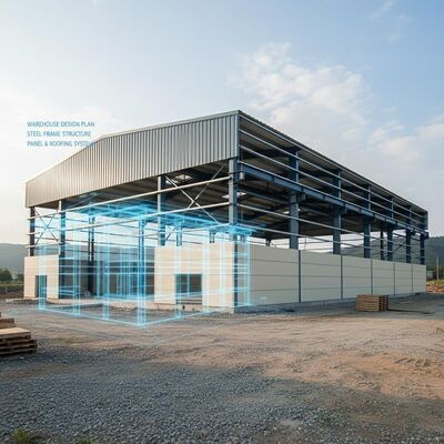 Résistance au tremblement de terre Grade 8 Structure en acier entrepôt avec traitement de surface galvanisé et charge de vent 0,35 kN/m2