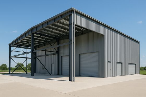 Entrepôt de structure en acier à toit à pente unique avec couleur de surface argentée et toit plat offrant un stockage industriel polyvalent