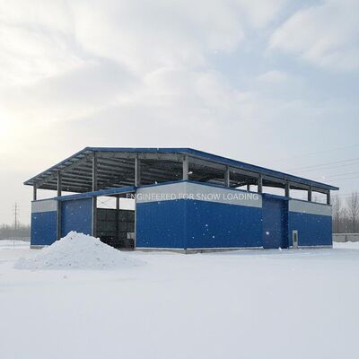Bâtiment de stockage en acier de toiture en panneau sandwich conçu pour résister aux charges de neige selon les exigences du client et à l'installation de stockage