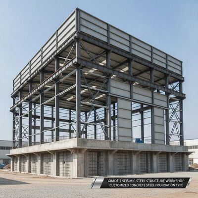 Atelier d'ossature métallique parasismique de 7e année, fondation personnalisée en béton et acier conçue pour des performances durables